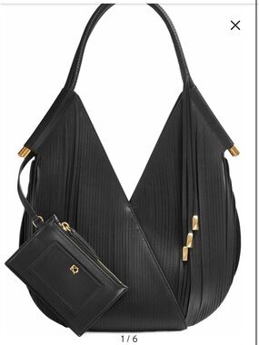 Baldwin Micro - Black Leather Fringe Hobo Bag with Gold Accents